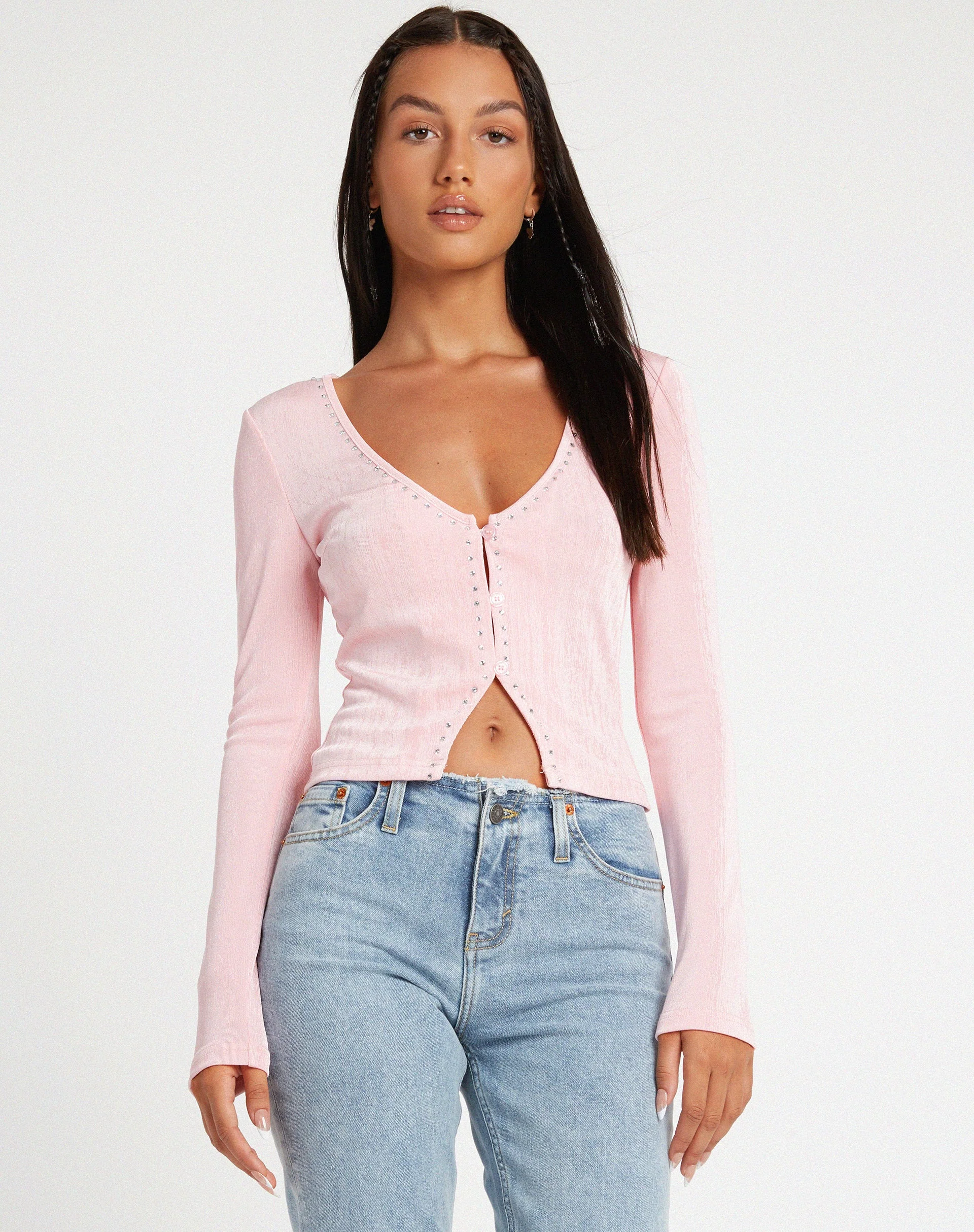 Kaigra Cardi in Babyrosa Silber mit Hotfix