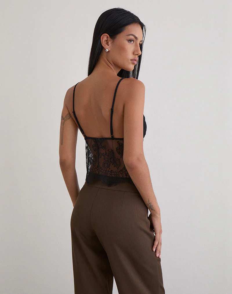 Kaika Plunge Cami Top aus Wimpernspitze Schwarz - Image 5