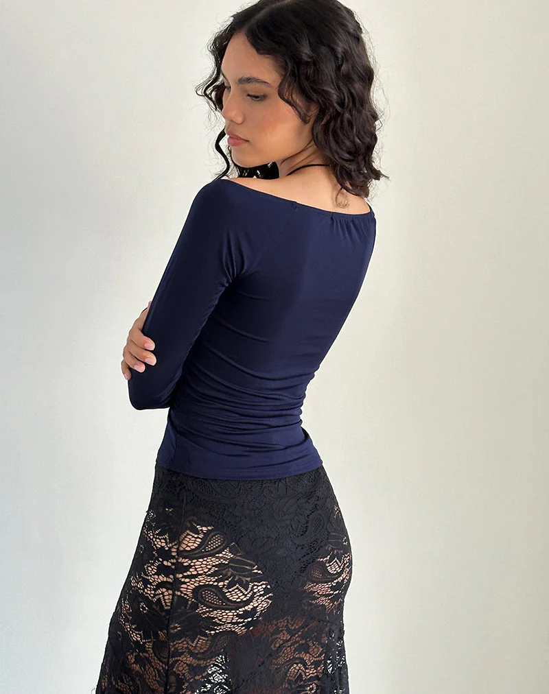 Kaisley Langarm-Top mit geraffter Front in Navy - Image 2