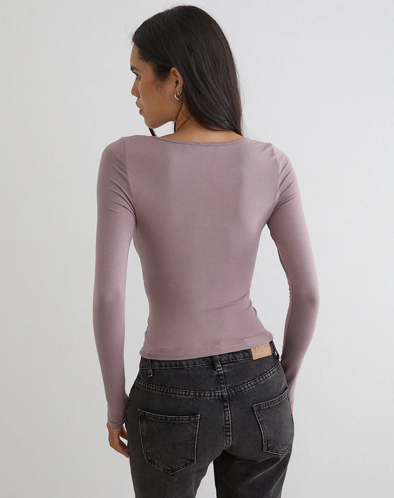 Kalais Langarm-Twist-Top in Staubigem Mauve - Image 3