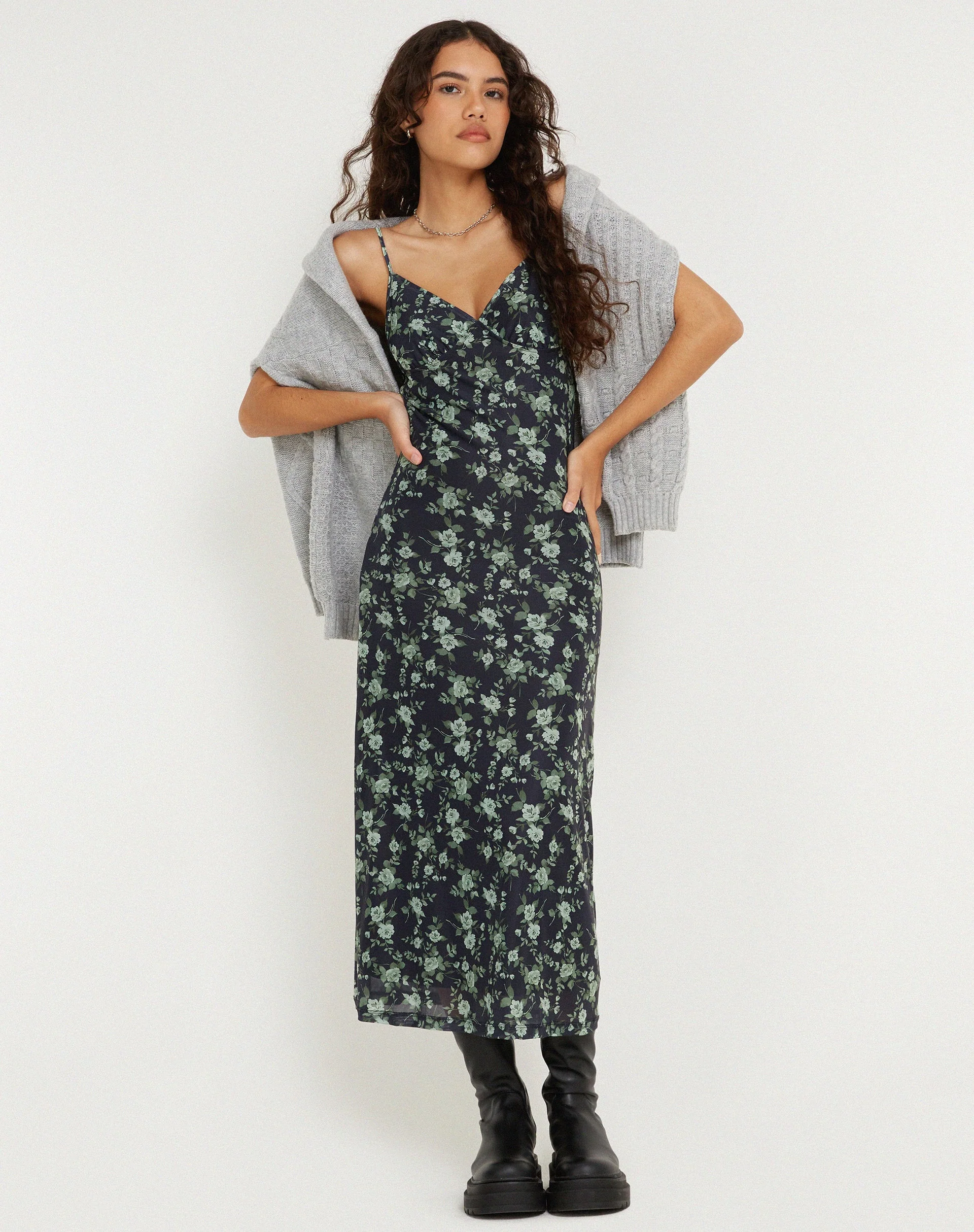 Kalana Midikleid in hübschem Grün mit Blumenmuster - Image 2