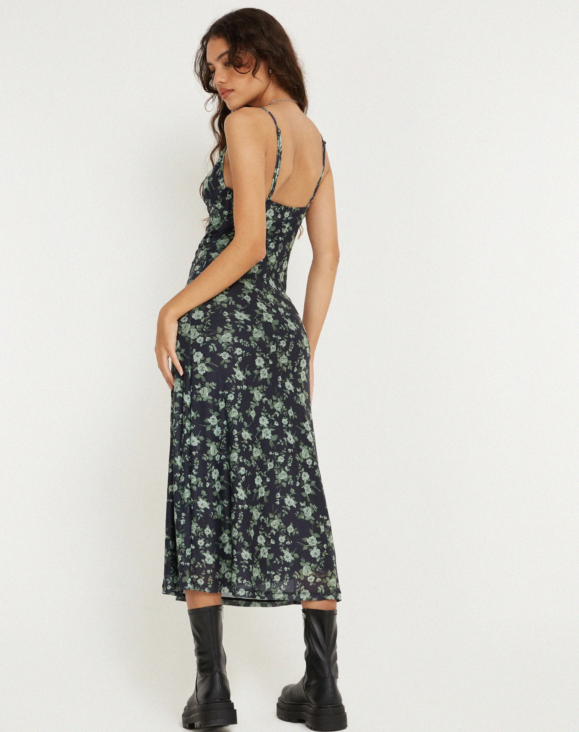 Kalana Midikleid in hübschem Grün mit Blumenmuster - Image 3