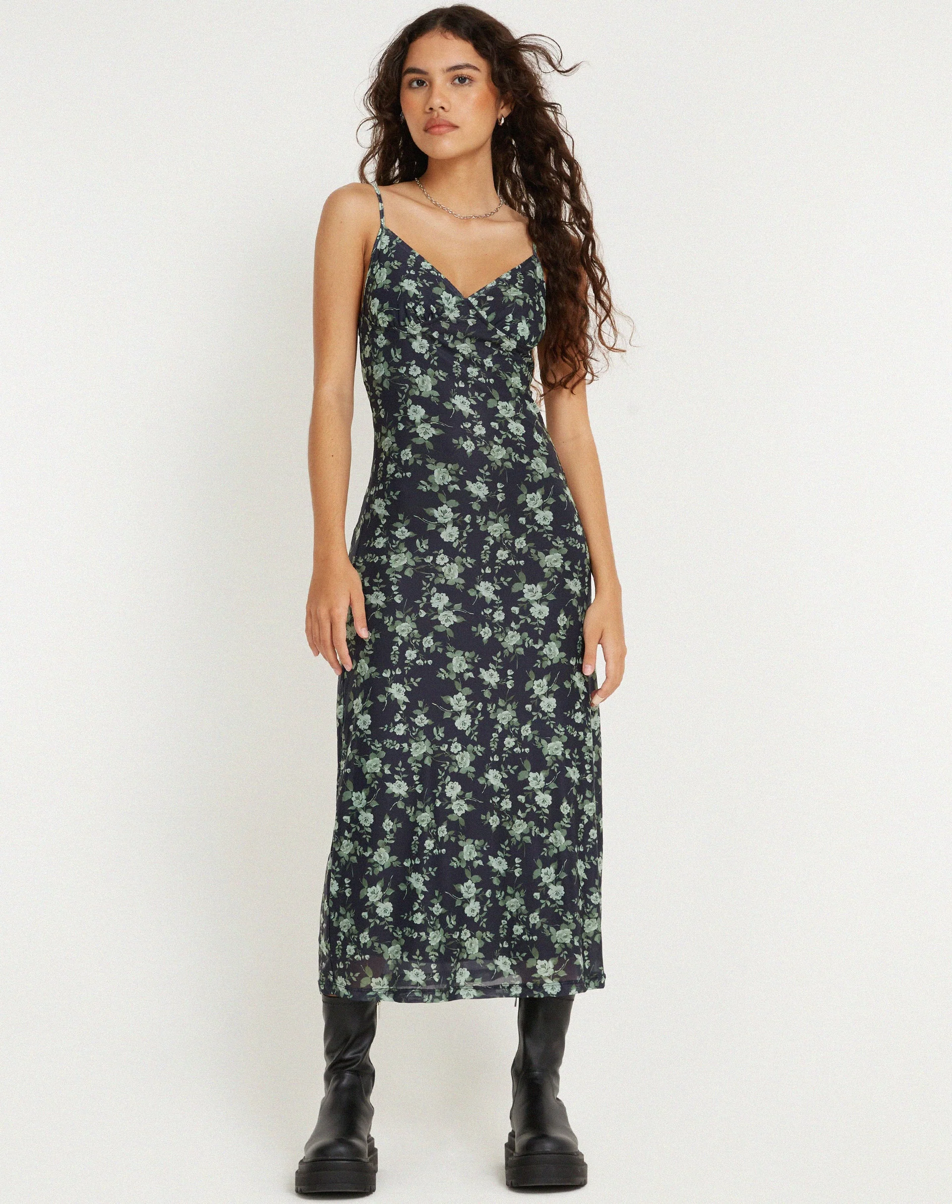 Kalana Midikleid in hübschem Grün mit Blumenmuster - Image 4