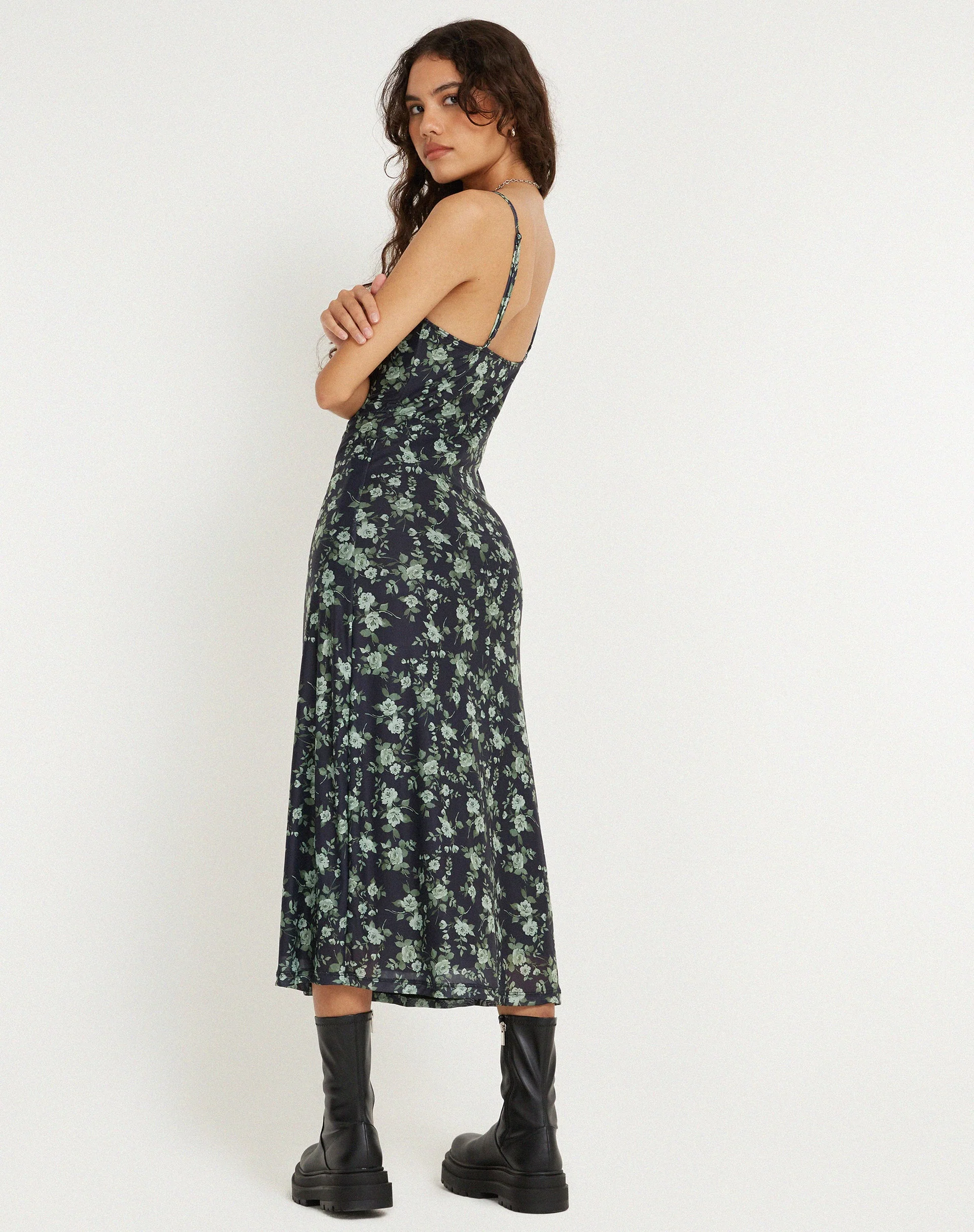 Kalana Midikleid in hübschem Grün mit Blumenmuster - Image 5