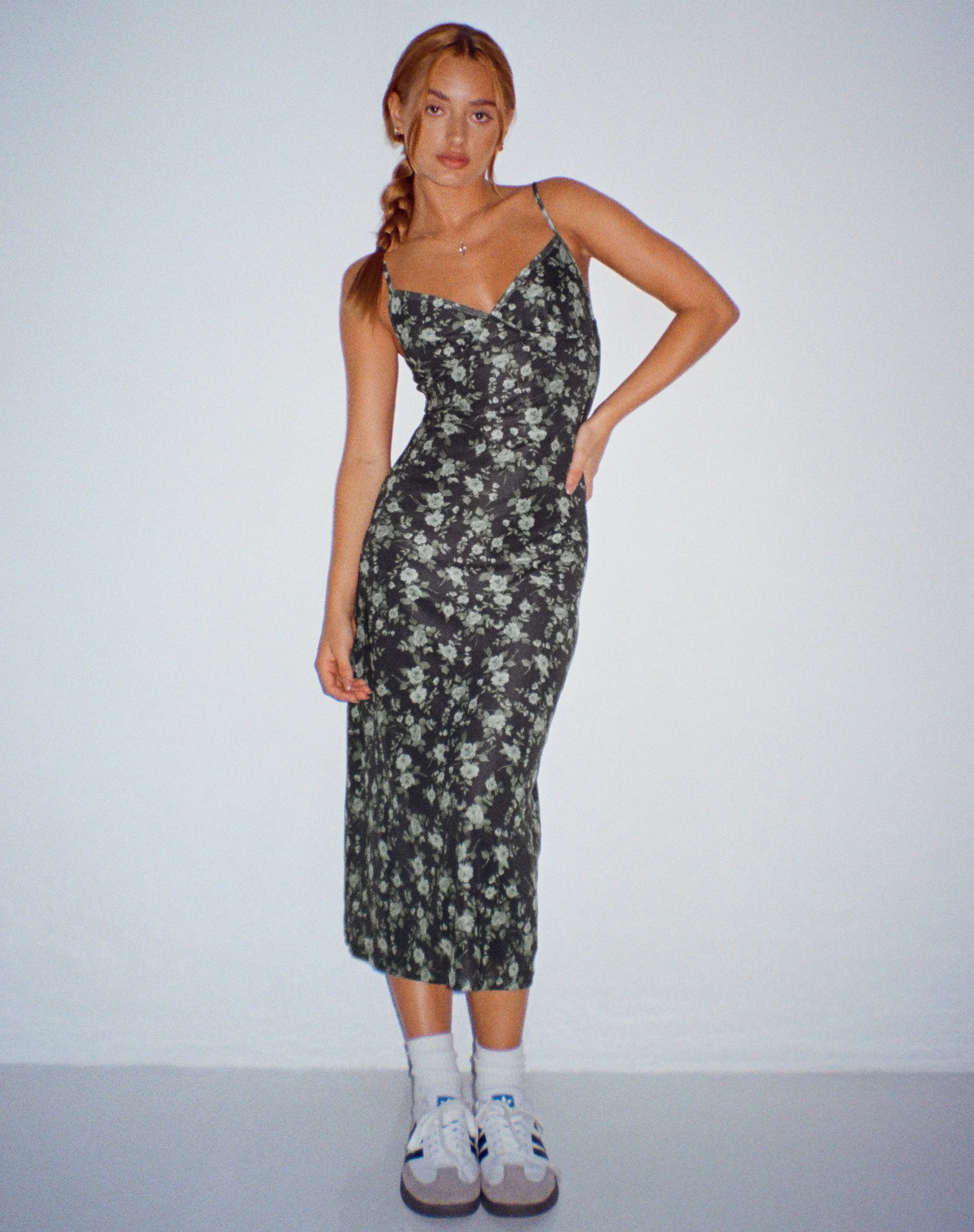 Kalana Midikleid in hübschem Grün mit Blumenmuster - Image 6
