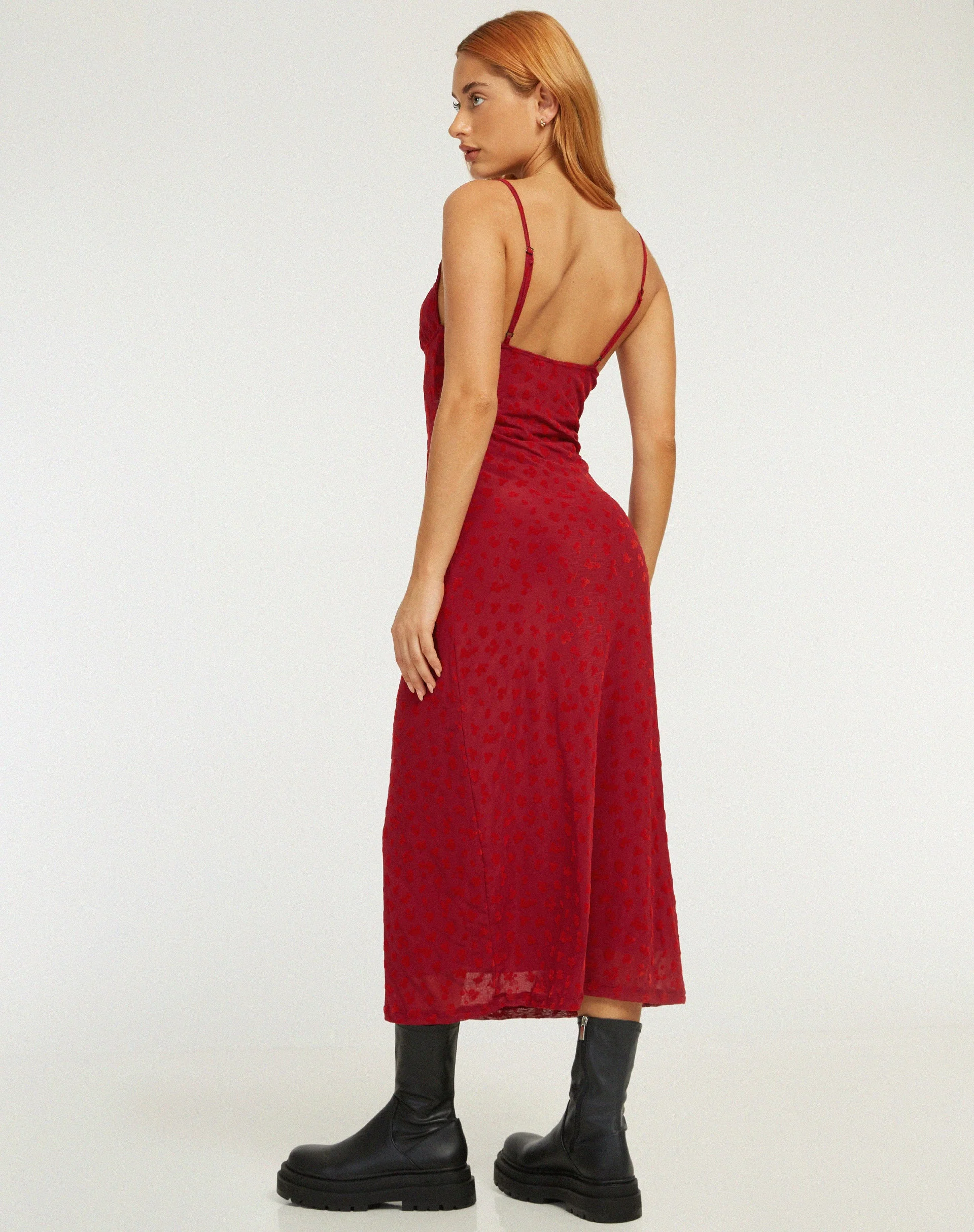Kalana Midikleid aus rotem Flock-Mesh - Image 2