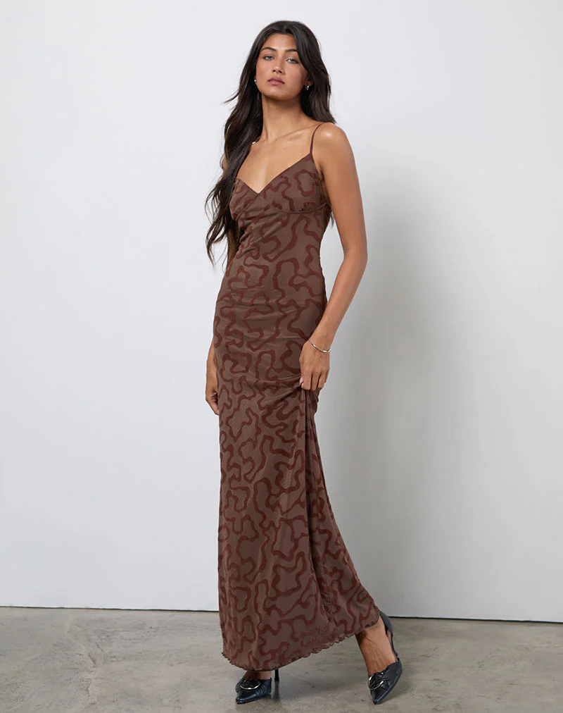 Kalana Maxikleid in Braun Swirl Flock - Image 2