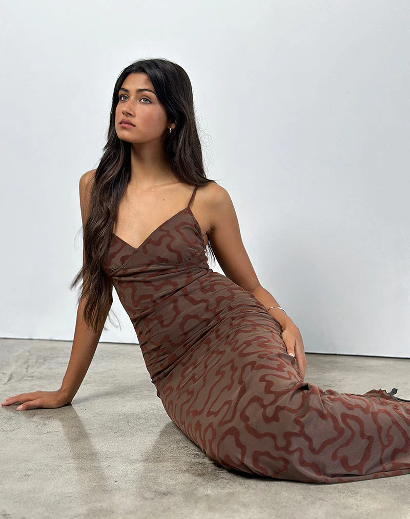 Kalana Maxikleid in Braun Swirl Flock - Image 4
