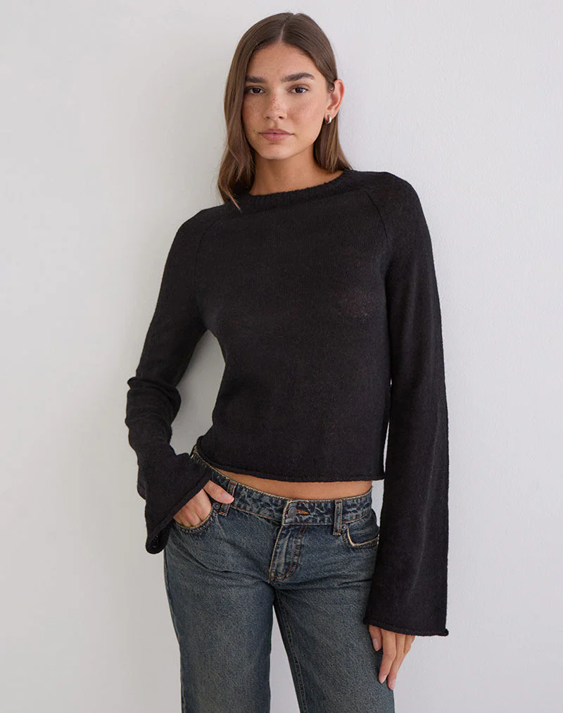 Kaleo Roll Edge Jumper aus Strick, schwarz