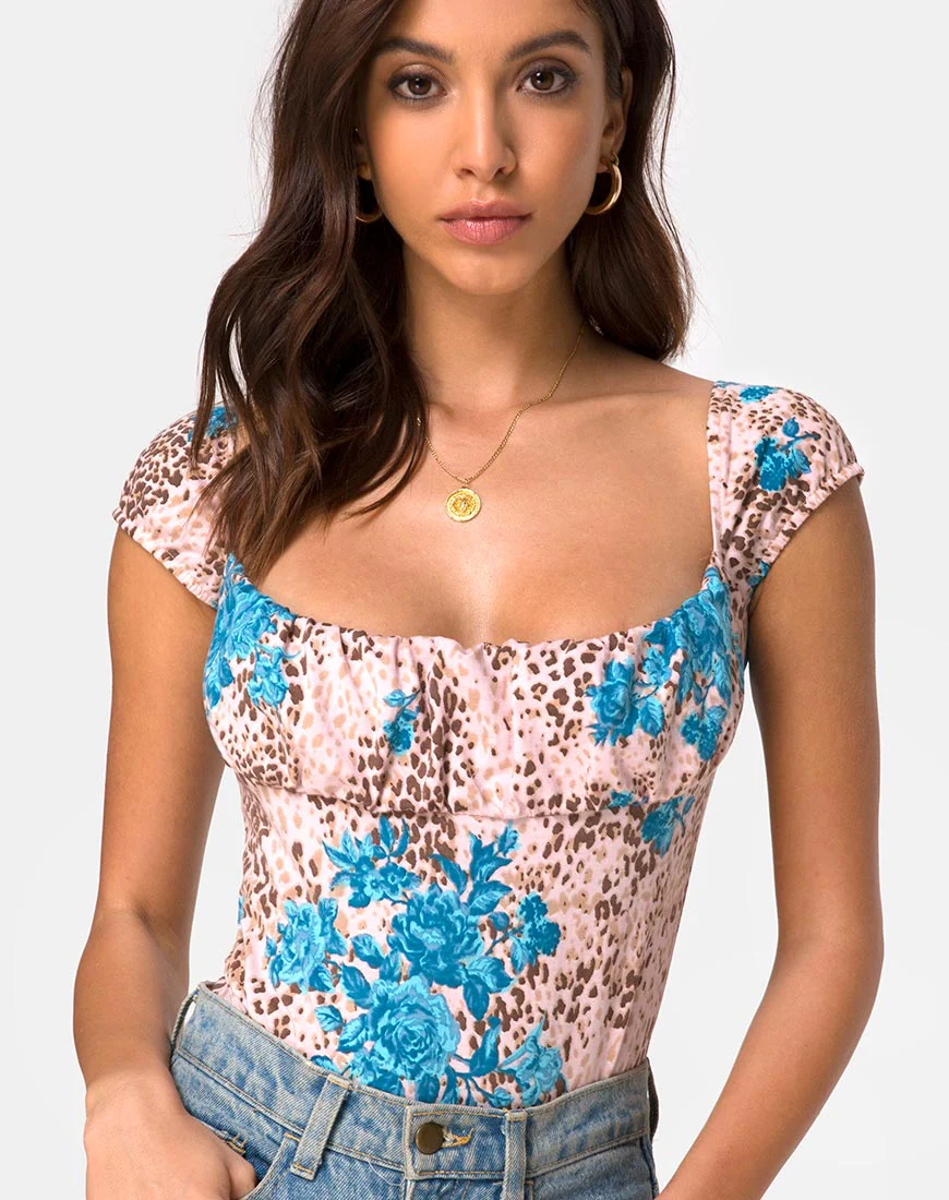 Kalina Mieder in Dschungelblume Blau und Creme