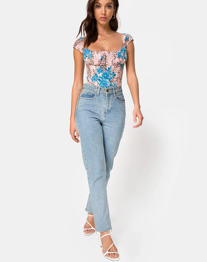 Kalina Mieder in Dschungelblume Blau und Creme - Image 3