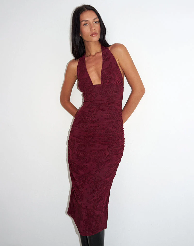 Kamau-Kleid in Flock Compact Paisley Wine - Image 2