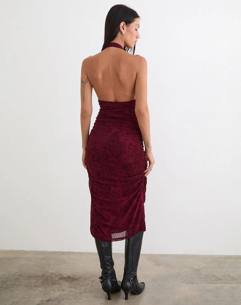 Kamau-Kleid in Flock Compact Paisley Wine - Image 4