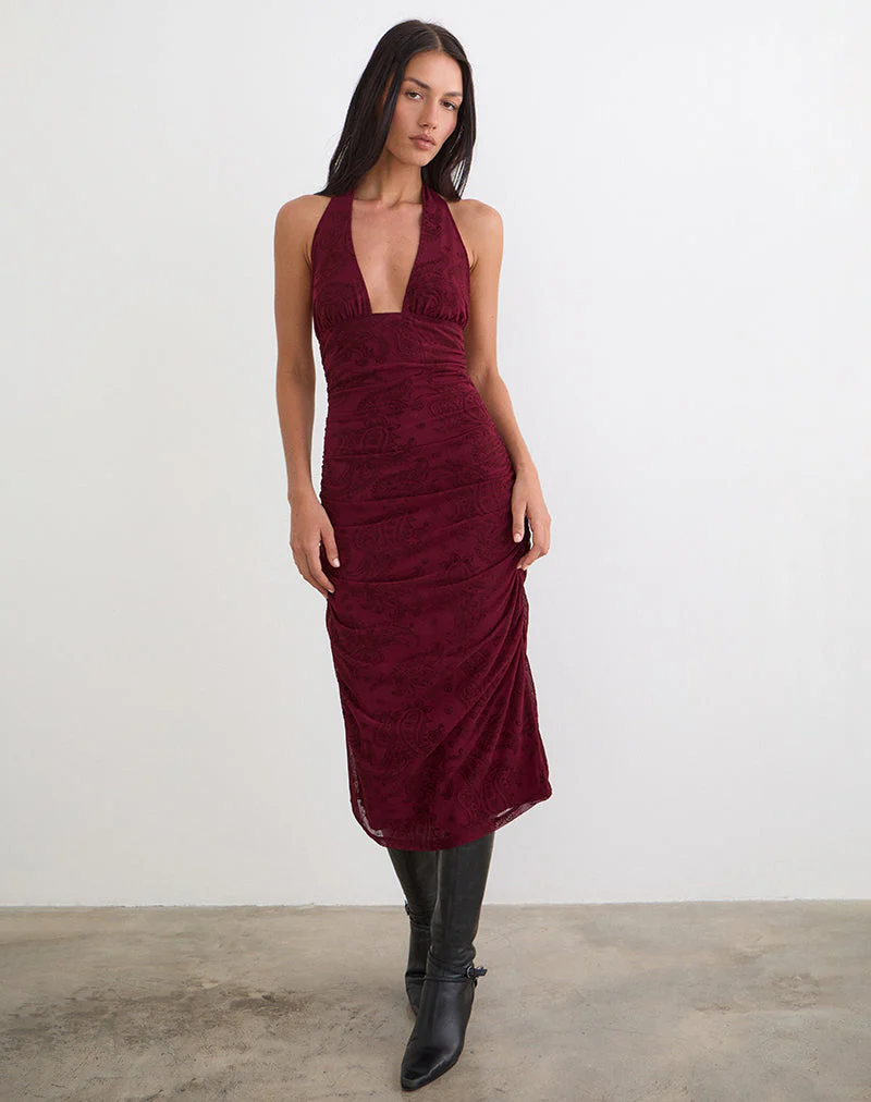 Kamau-Kleid in Flock Compact Paisley Wine - Image 5