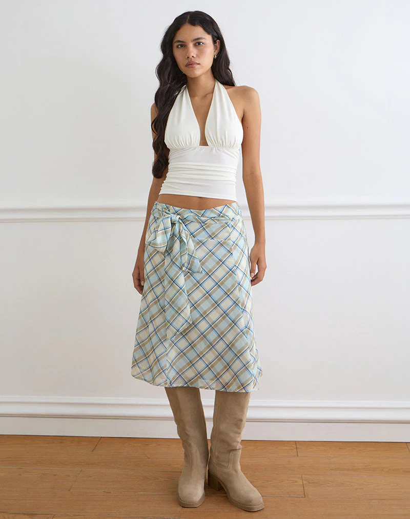 Kamili Midi Skirt in Chiffon Vintage Blue Check - Image 2