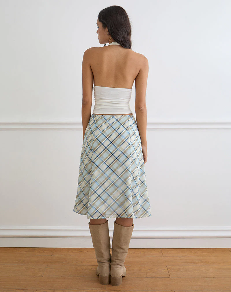 Kamili Midi Skirt in Chiffon Vintage Blue Check - Image 3