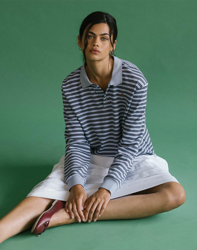 Kamilla Baggy Langarmshirt in Blau und Grau gestreift - Image 3