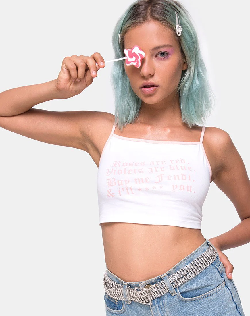 Kamla Crop Top in Weiß mit Roses Are Red Text X Top Girl - Image 6