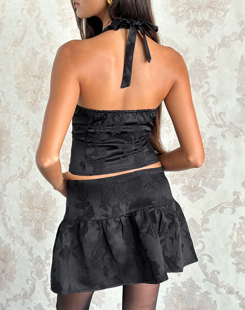 Kampi Neckholder-Top aus Satin-Jacquard Schwarz - Image 3