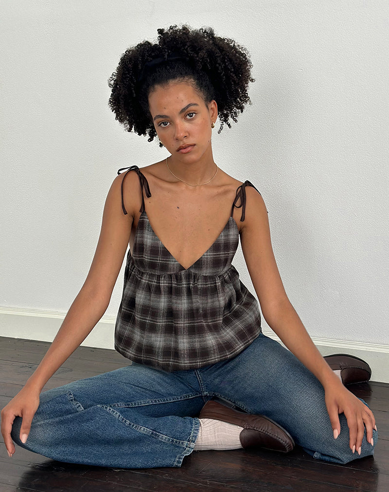 Kaoru Cami-Top mit Triangel-Büste in grauem Karo - Image 2
