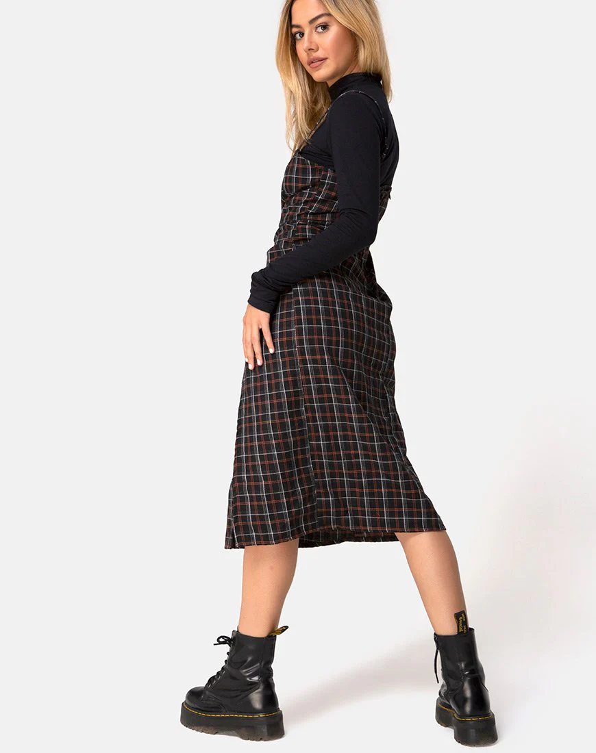Kaoya Midikleid in Karo Schwarz und Orange - Image 2