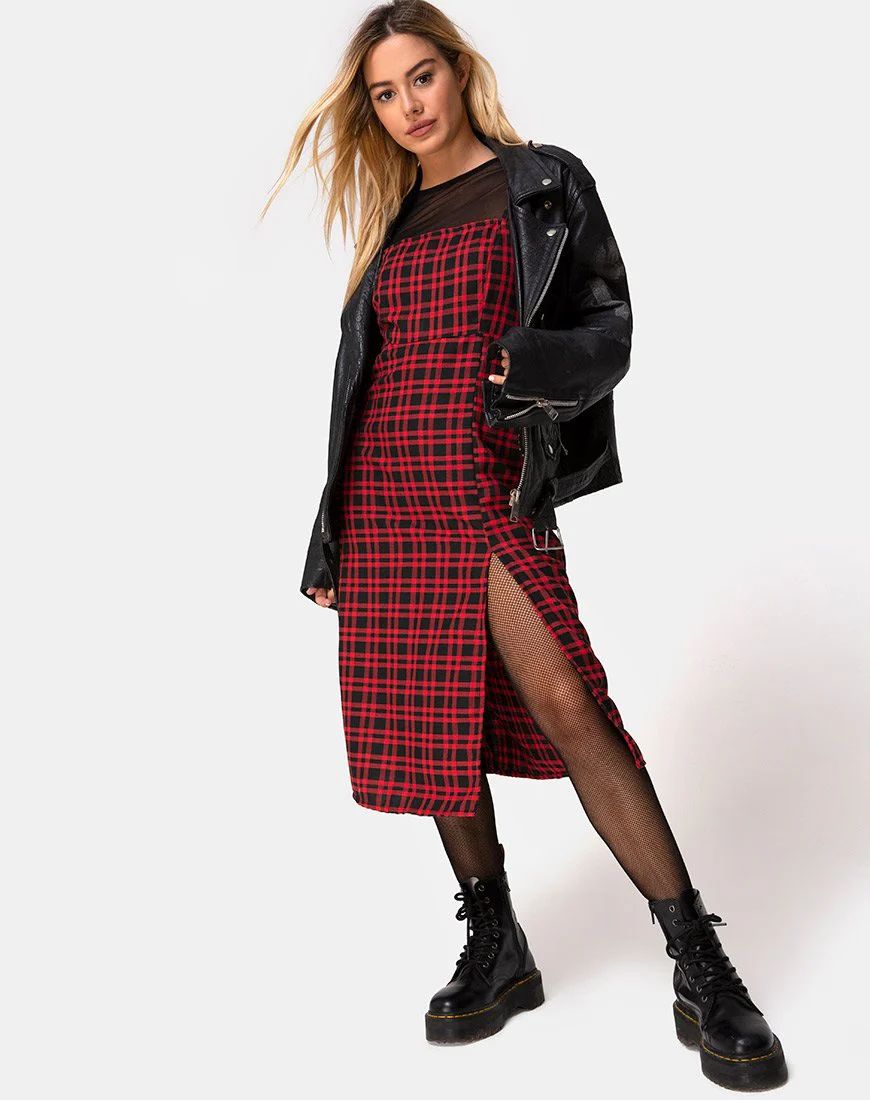 Kaoya Midikleid in Karo Rot und Schwarz - Image 3