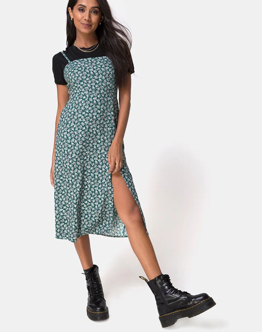 Kaoya Midikleid in Floral Bloom Grün
