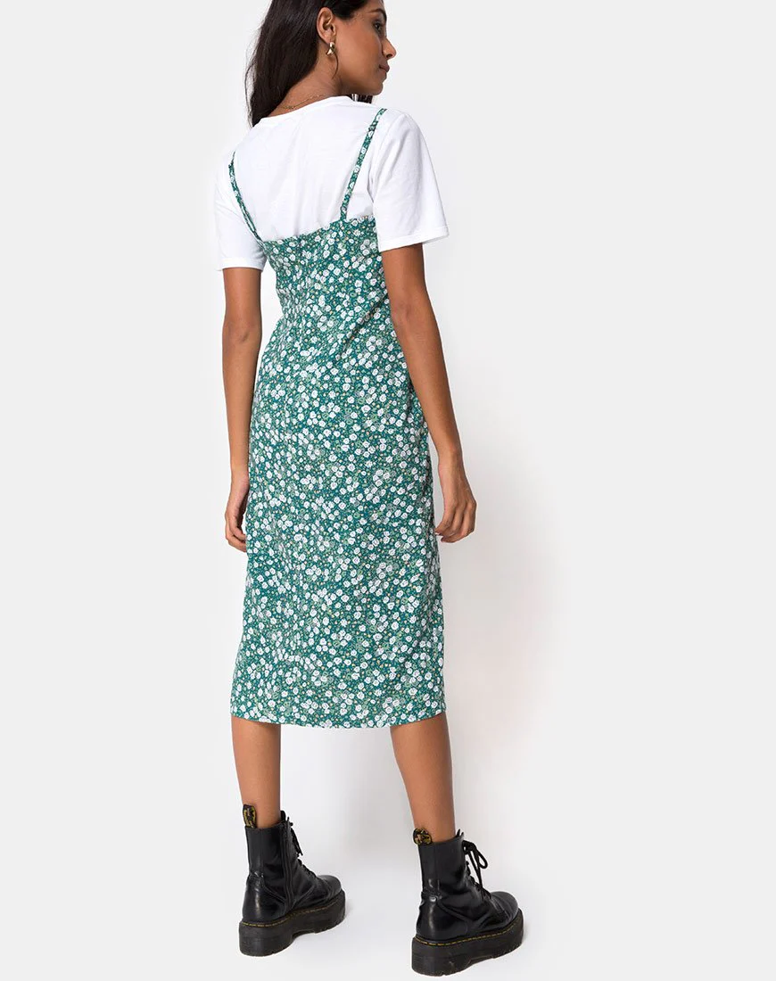 Kaoya Midikleid in Feldgrün mit Blumenmuster - Image 4
