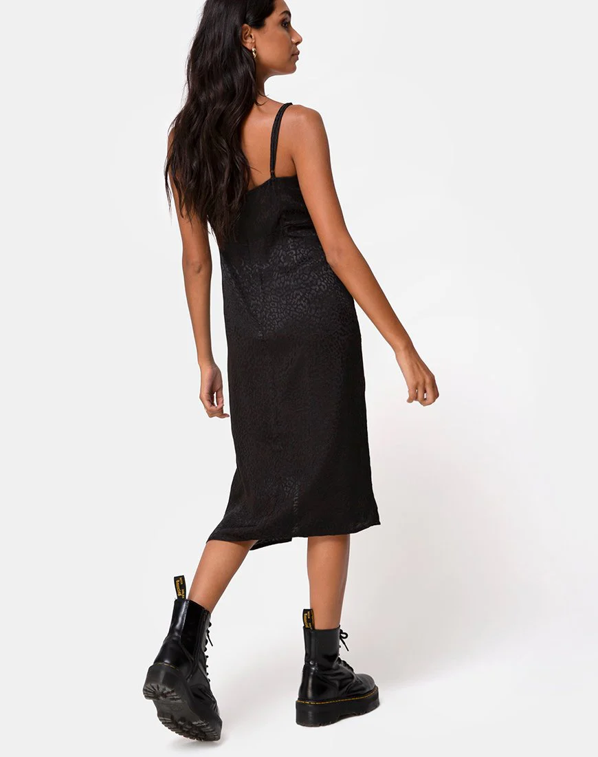 Kaoya Midikleid aus Satin Cheetah Schwarz - Image 2