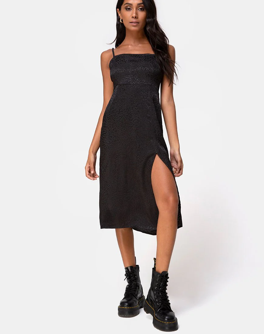 Kaoya Midikleid aus Satin Cheetah Schwarz - Image 3