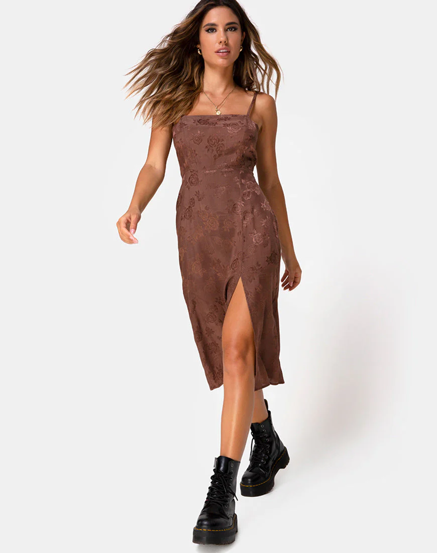 Kaoya Midikleid aus Satin Rose Chocolate - Image 3
