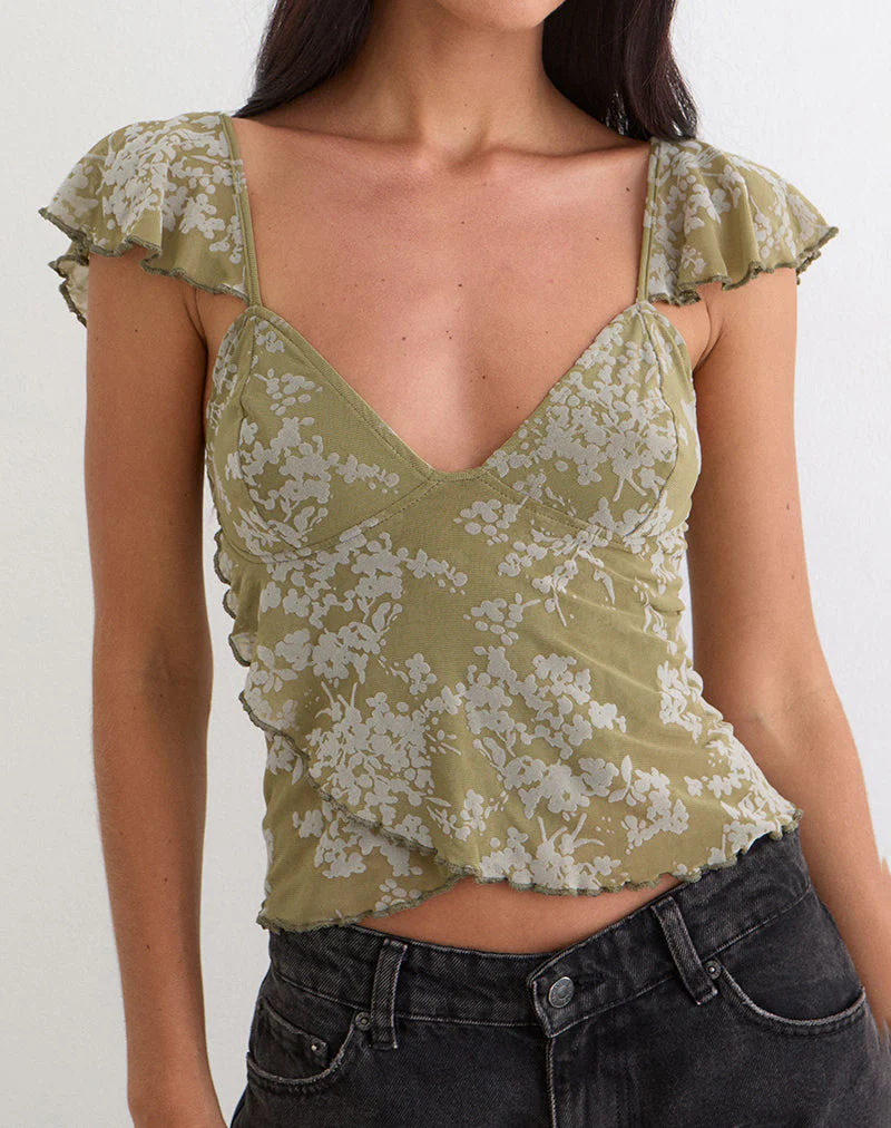 Karaji Top in Moosblüte Olive - Image 2