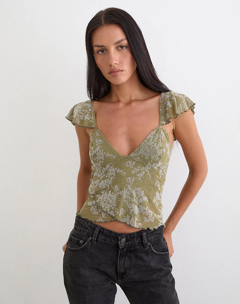 Karaji Top in Moosblüte Olive - Image 5