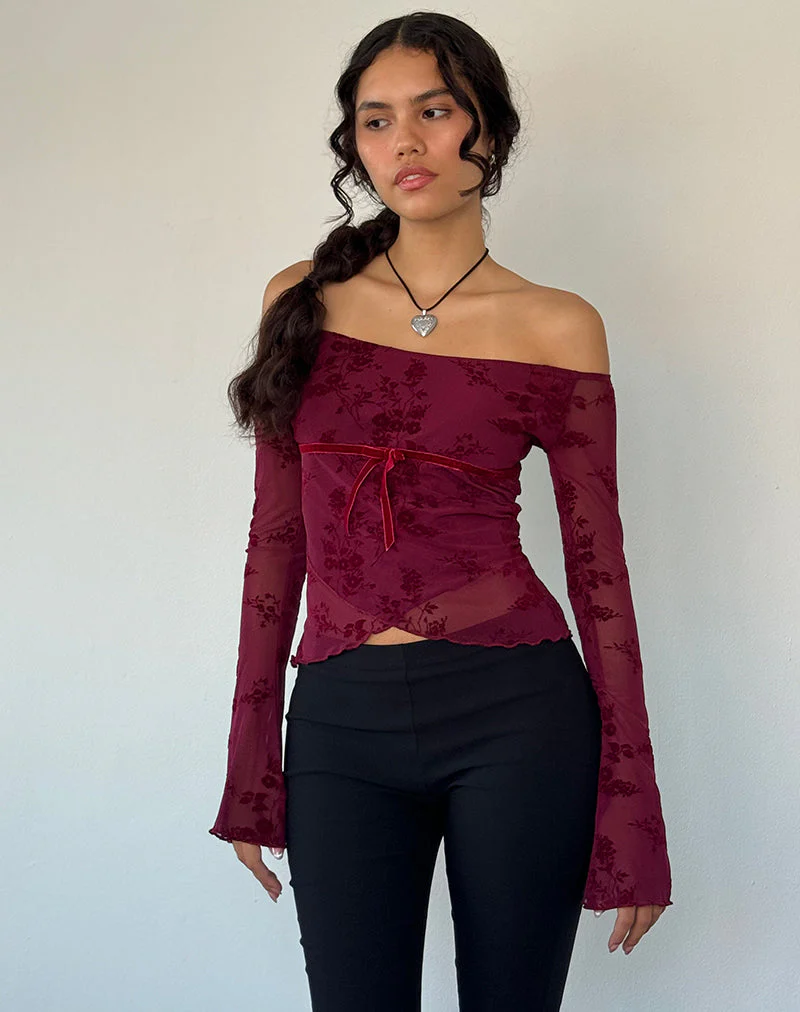 Kareena Top in Botanical Flower Maroon - Image 3
