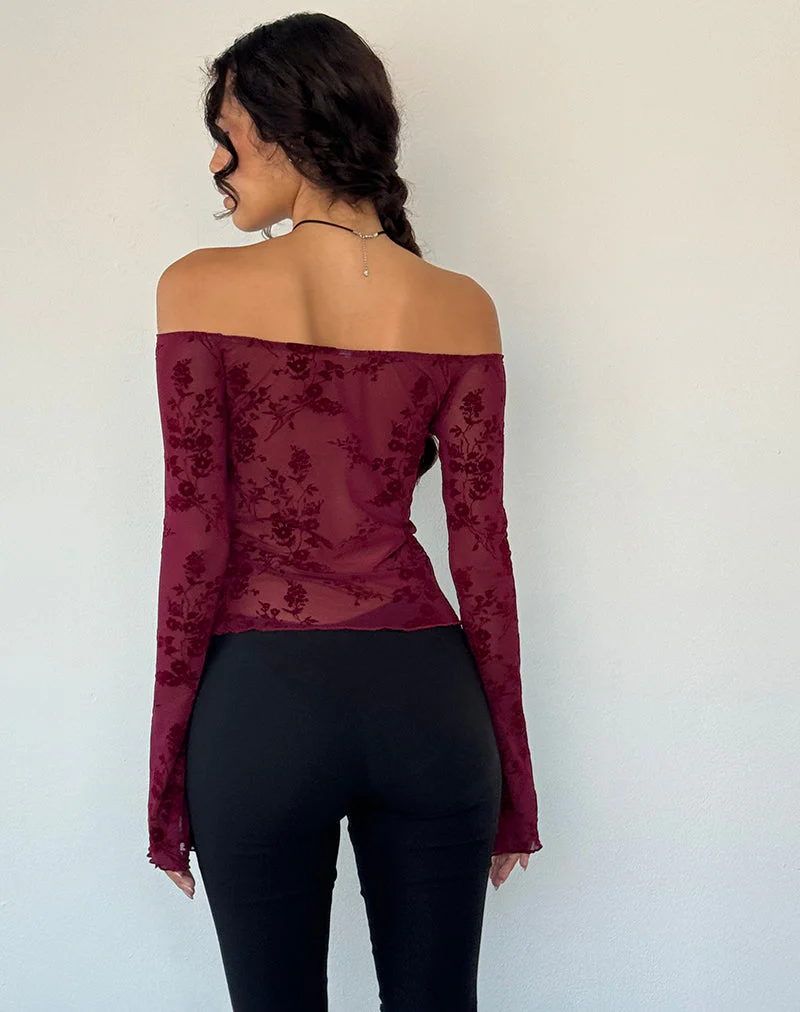 Kareena Top in Botanical Flower Maroon - Image 5