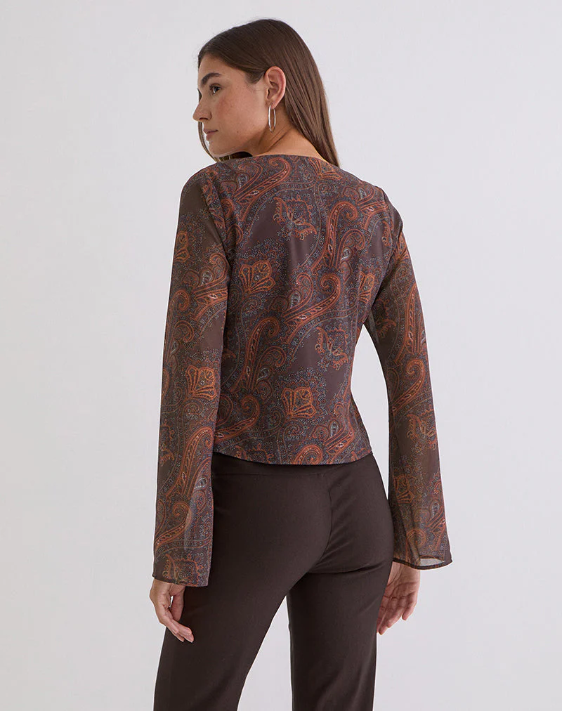 Karilo Langarm-Oberteil aus Chiffon in Royal Paisley Burgundy - Image 5