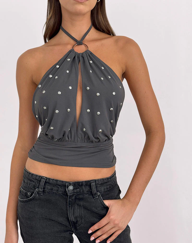 Karise Plunge Top aus Cupro in Anthrazitgrau - Image 2