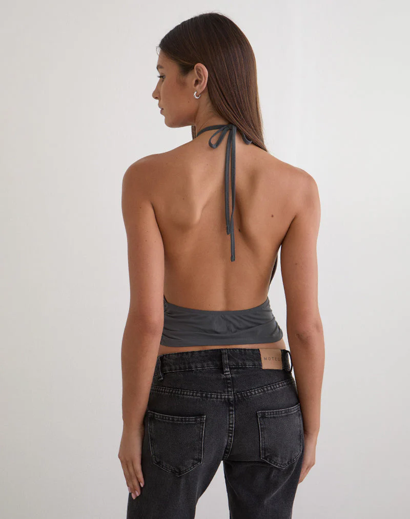 Karise Plunge Top aus Cupro in Anthrazitgrau - Image 4