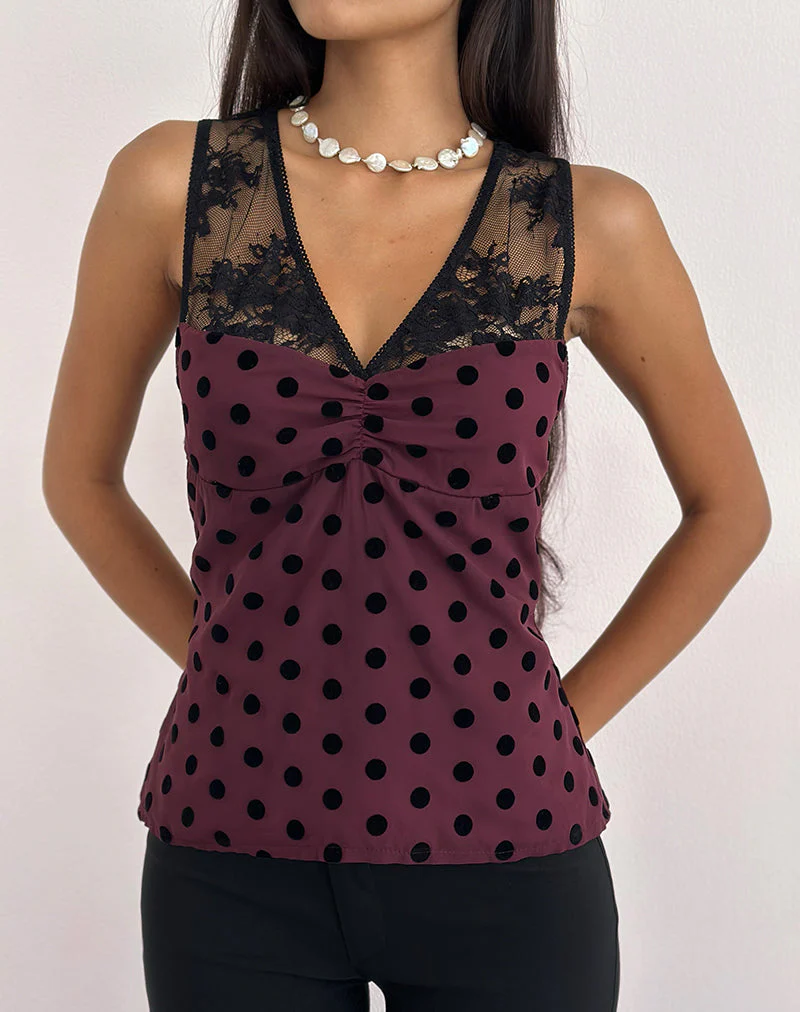 Kasia V-Ausschnitt-Oberteil in Vintage Polka Maroon - Image 2