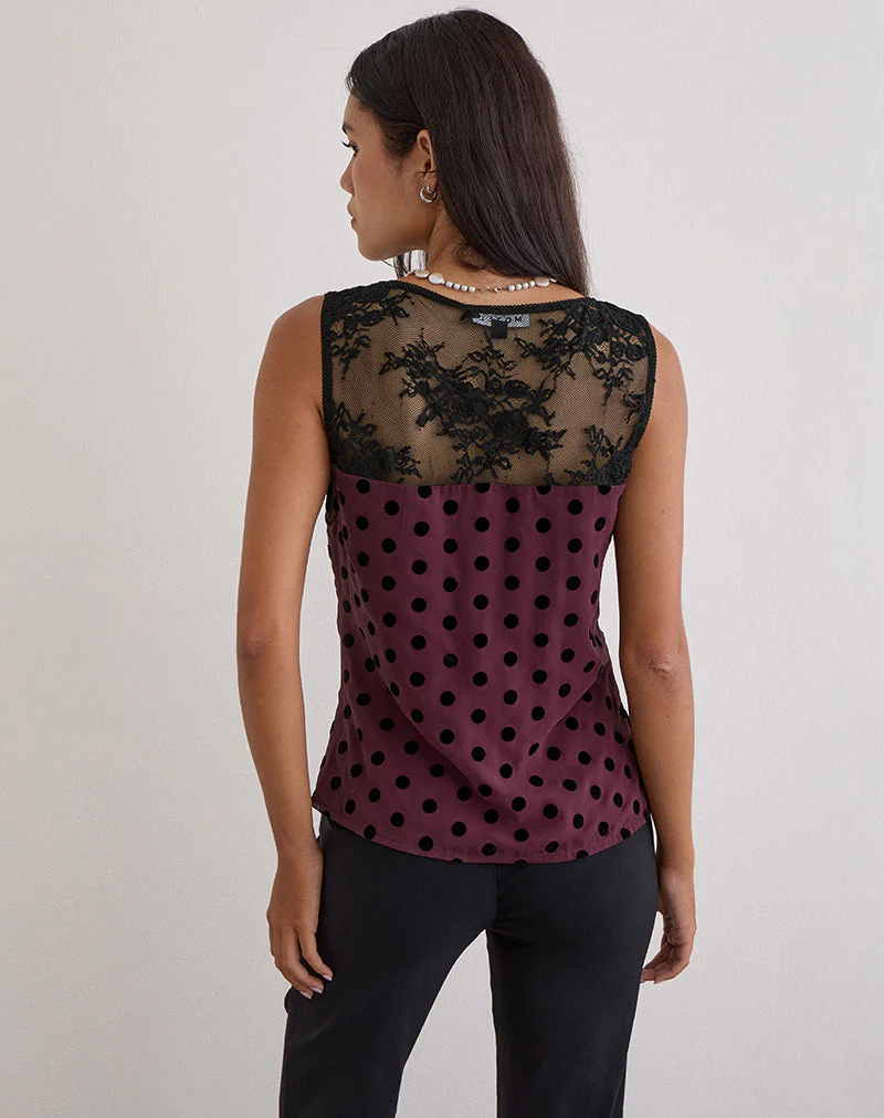 Kasia V-Ausschnitt-Oberteil in Vintage Polka Maroon - Image 4