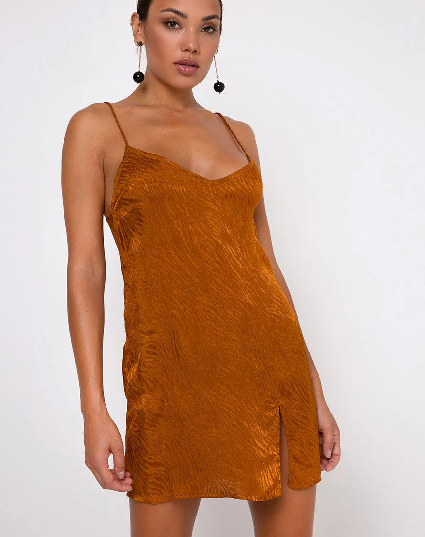 Katya Minikleid aus Satin Zebra Golden Coral