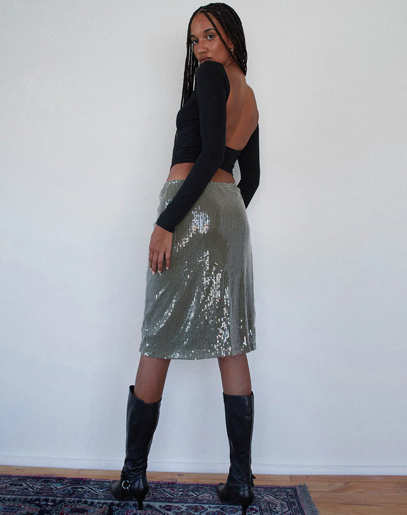 Kavi Midirock in Khaki Grün Klarer Paillettenstoff - Image 4