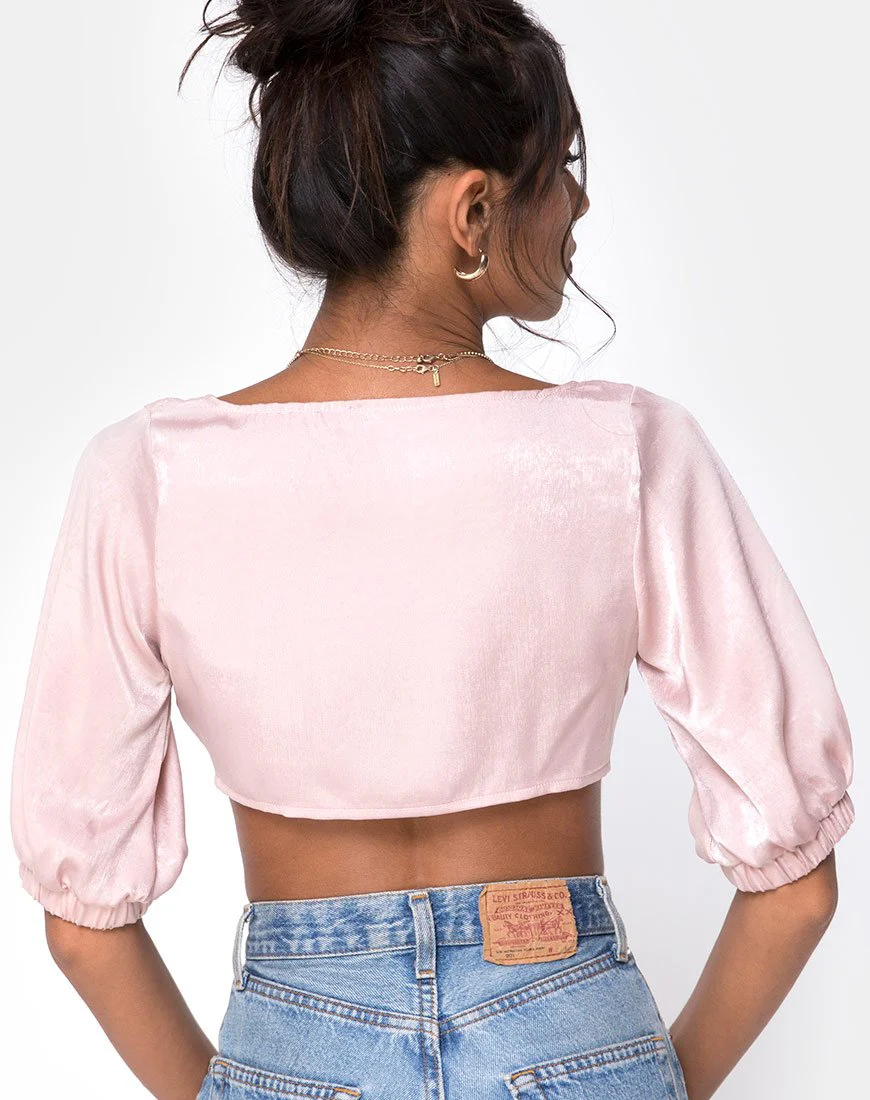 Kavida Crop Top in Satin Dusty Rose - Image 3