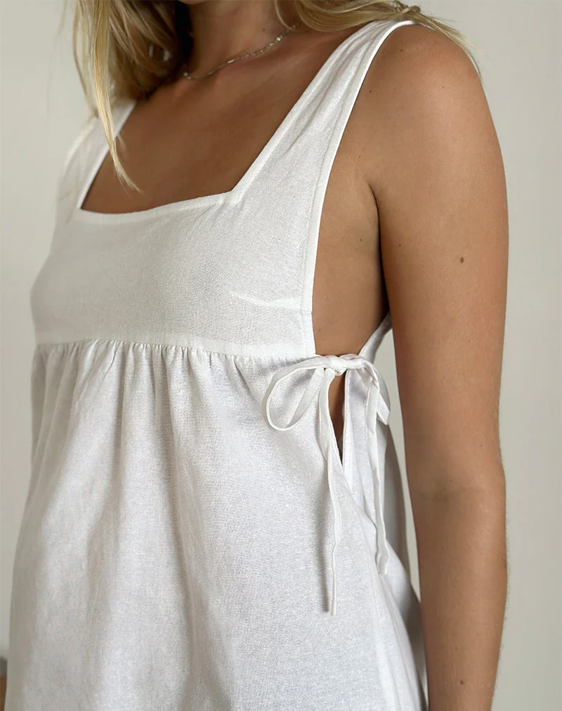 Kawase Krawatten-Minikleid aus Leinen Weiß - Image 3