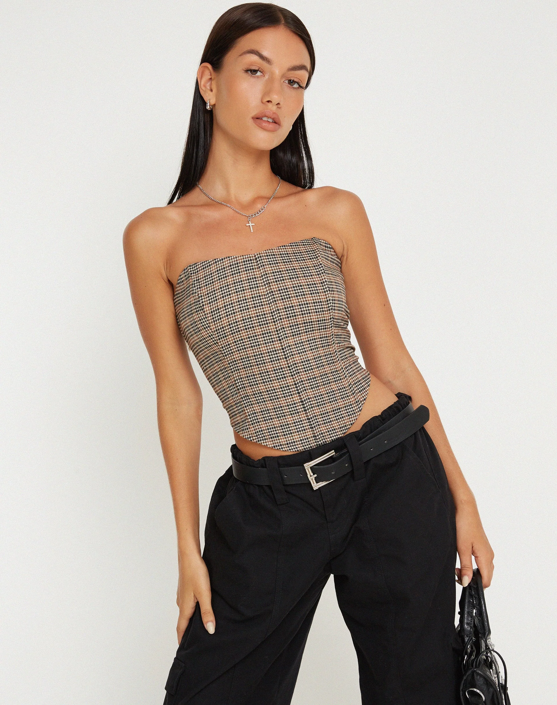 Kayashi Korsett-Oberteil in Micro Brown Check - Image 5