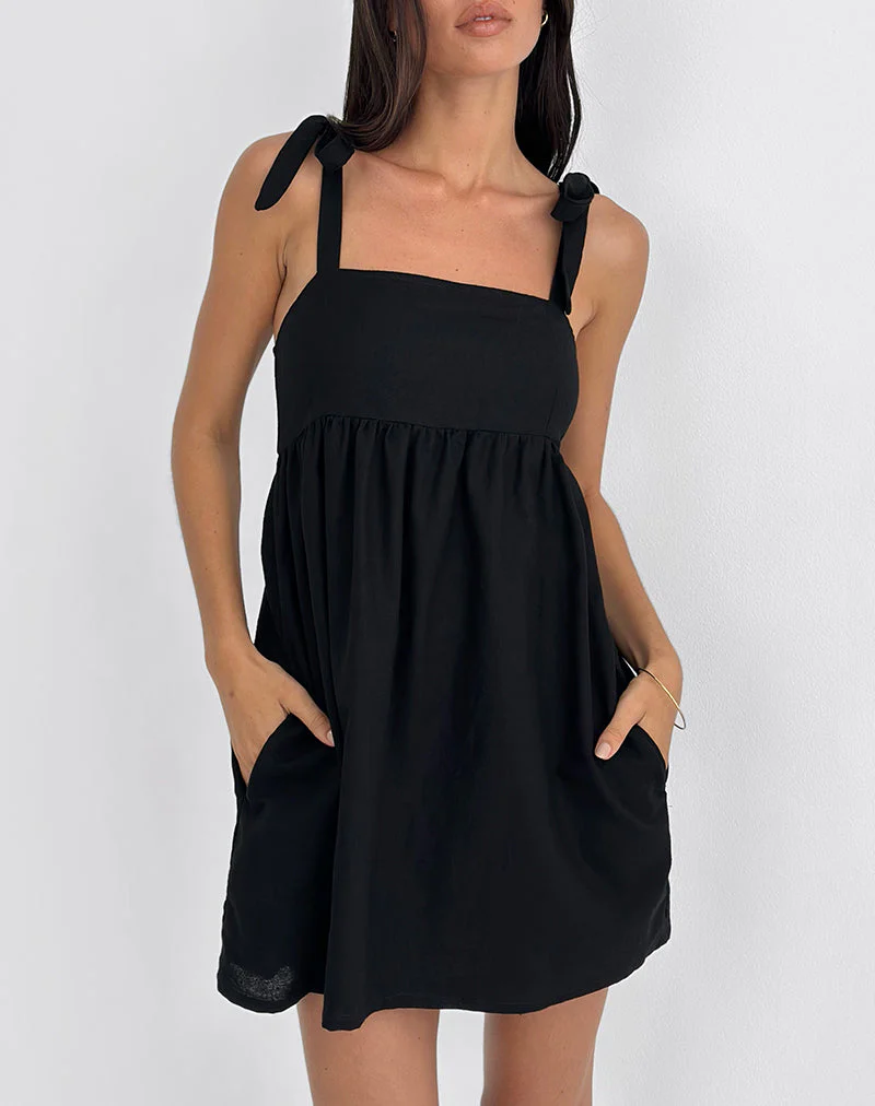 Kayla Minikleid mit quadratischem Ausschnitt aus Leinen Schwarz - Image 2
