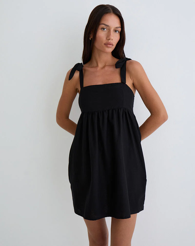 Kayla Minikleid mit quadratischem Ausschnitt aus Leinen Schwarz - Image 4