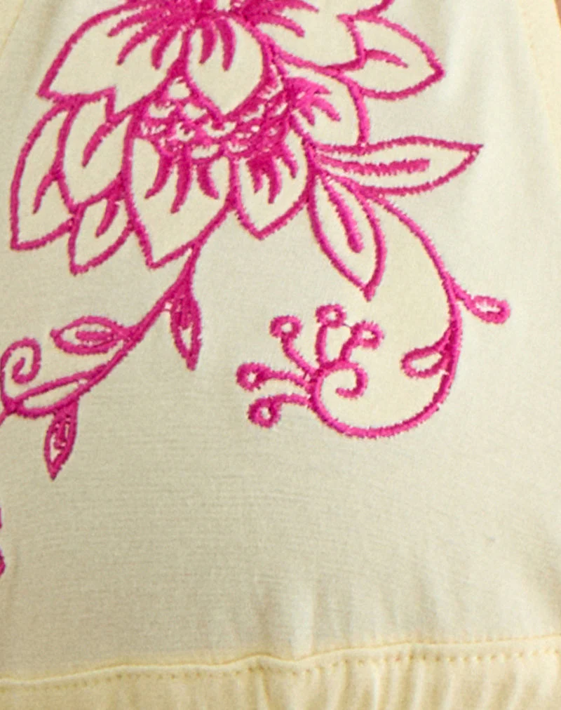 Kayria Krawatten-Top in Zitrone mit rosa Blumenstickerei - Image 6