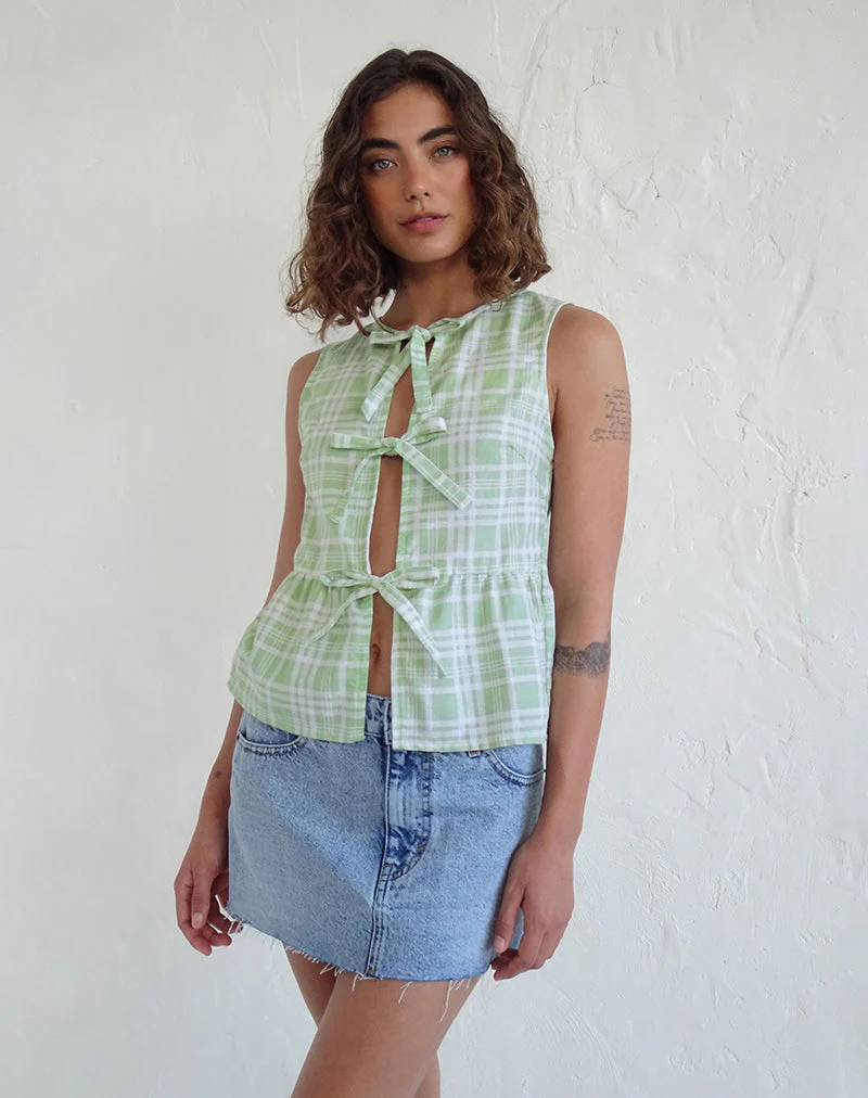 Kayvata Tie Front Top in Tischtuch Neo Mint - Image 3