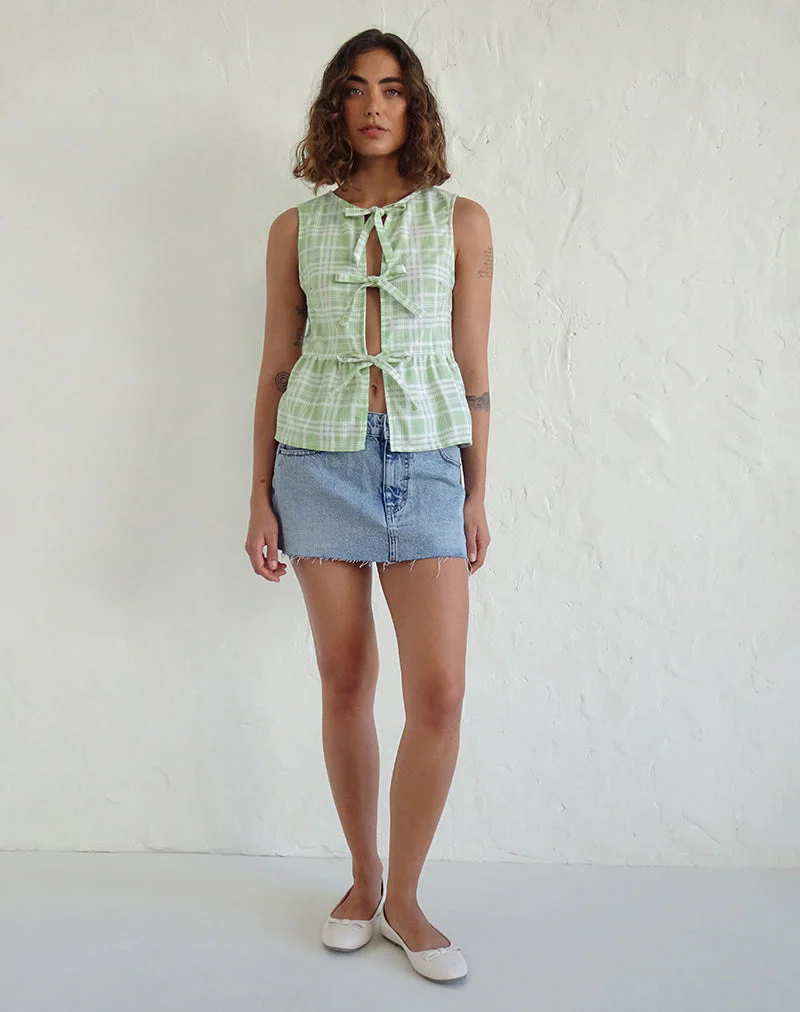 Kayvata Tie Front Top in Tischtuch Neo Mint - Image 4